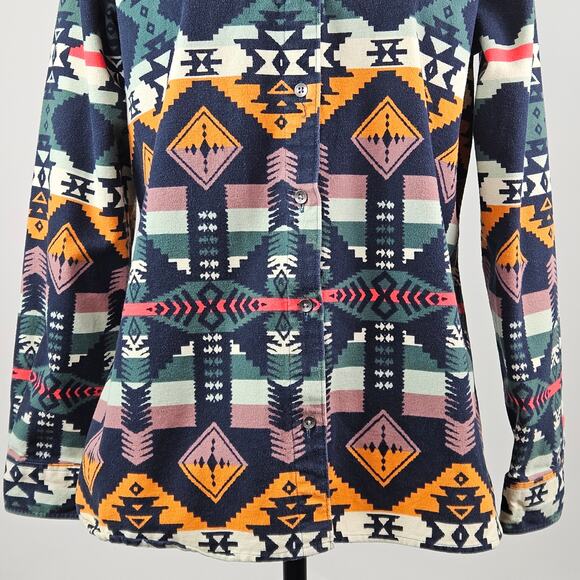 Woolrich Southwestern Print Flannel Button-Up Aztec Cotton Shirt | Women M - Picture 5 of 16